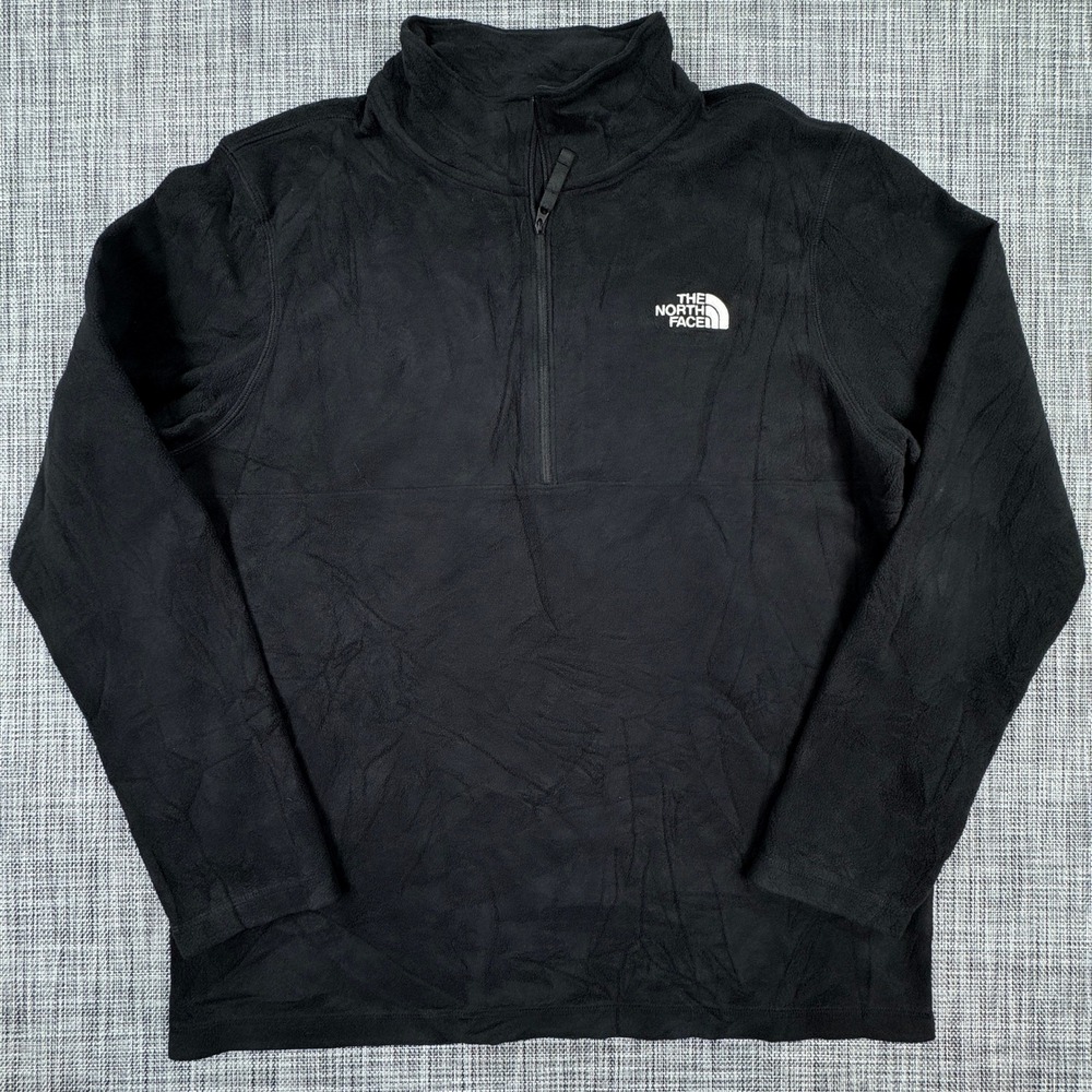 The North Face Mens Large Fleece Pullover Black Quarter Zip Mock Neck Hiking